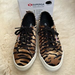 Anthropologie Superga 2750 Velvet Zebra Animal Print Sneakers in Box EUC 8